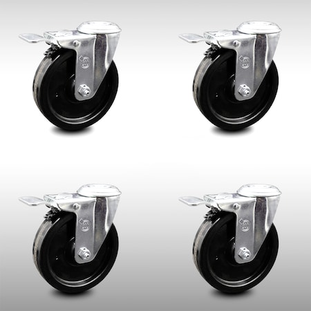 Service Caster 5 Inch SS Phenolic Wheel Swivel Bolt Hole Caster Set with Total Lock Brake SCC SCC-SSBHTTL20S514-PHS-4